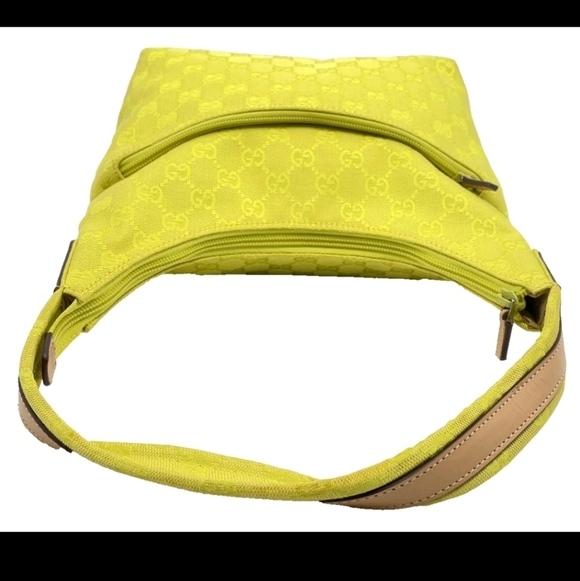 Gucci 🍋 GG Canvas Leather Jackie Yellow Green Shoulder Bag - Picture 2 of 16
